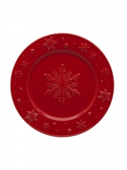Тарелка десертная "Снежинки" 22см, красная, SNOWFLAKES